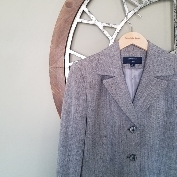 Jones Wear Gray Suit Jacket Blazer lined coat With Pockets Light Academia size 8 - Picture 2 of 8
